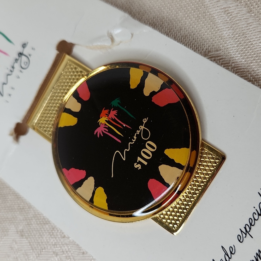 Mirage Las Vegas brass gold money clip $100 simulated poker chip